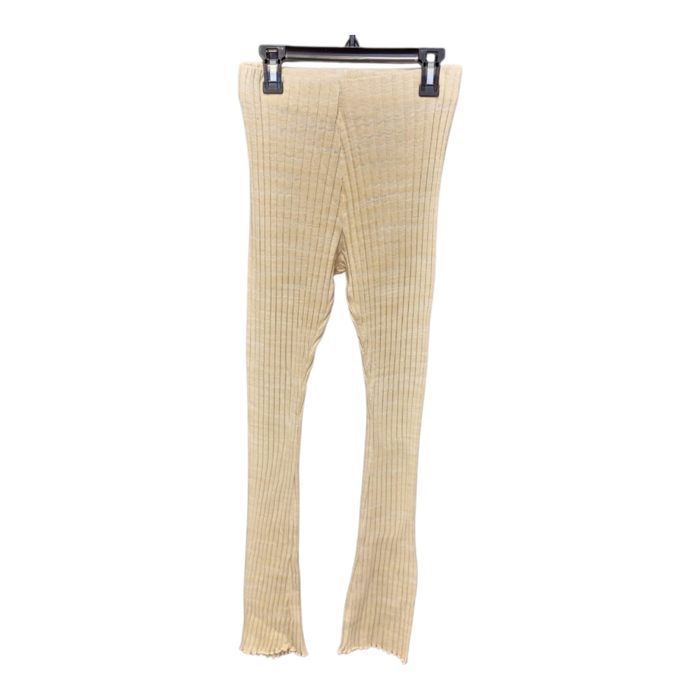 Zara Womens‎ Ribbed Knit Pants Size Small Beige Lettuce Hem Baby Flare Leggings - Picture 2 of 5